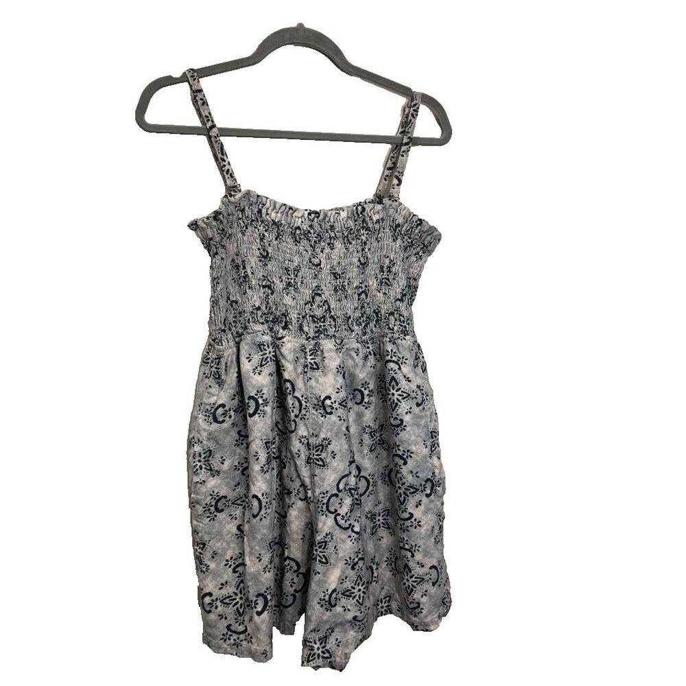 Anthropologie Pilco Romper Blue Pattern removable straps Linen/Viscose Large